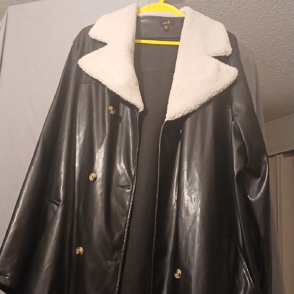 Black Leather Aviator Jacket with White Collar